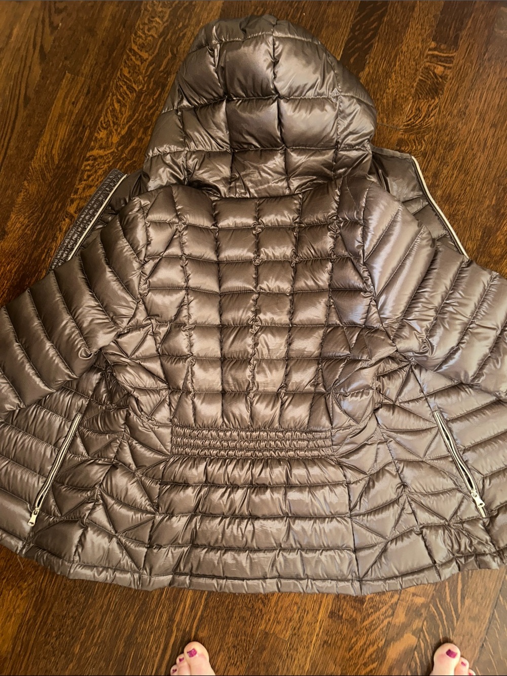 Calvin Klein Metallic Taupe Hooded Quilted Puffer Jacket - Picture 4 of 4